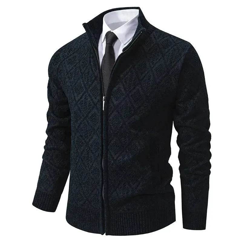 2025 Fall Winter Men Fleece-lined Thick Stand Collar Sweater Cardigan for men