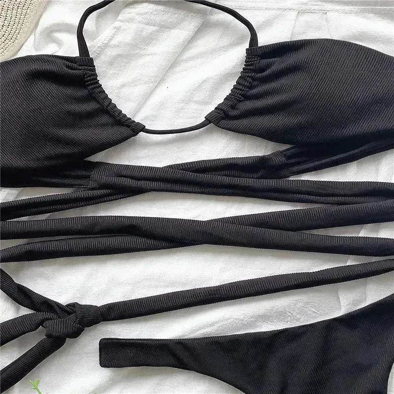 Solid Color Swimsuit Women Strappy Swimsuit Charming Bikini