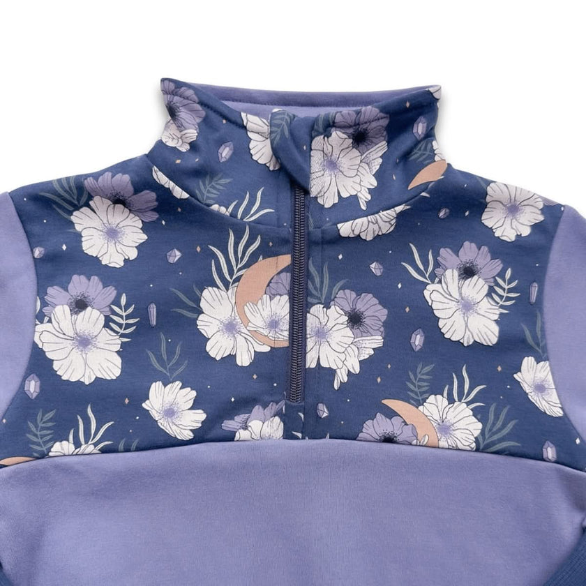 Kids' Bamboo Fleece Half-Zip | Sage With Outer Space