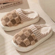 Plaid Plush Slippers Women's Indoor Plush Home Slippers Soft Sole Thick Non-Slip Warm House Shoes Couple Autumn And Winter