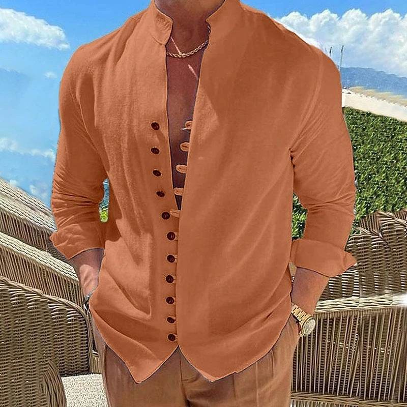 Men's Cotton Linen Casual Loose Long Sleeve Shirt