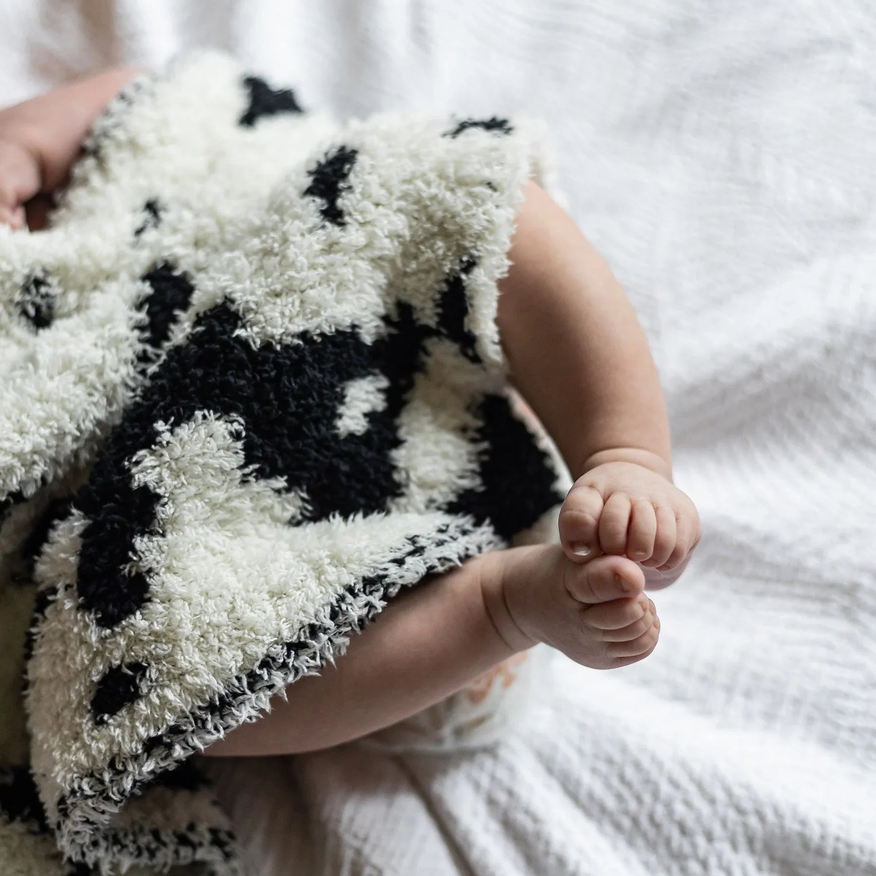 Black & Off-White Cow Print Lovey Baby Blanket