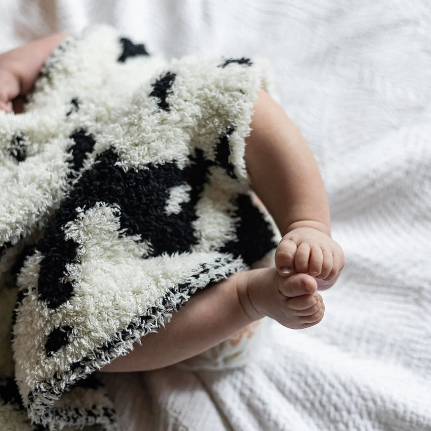 Black & Off-White Cow Print Lovey Baby Blanket