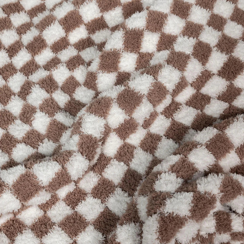 Chocolate Milk & White Check Print Extended Throw