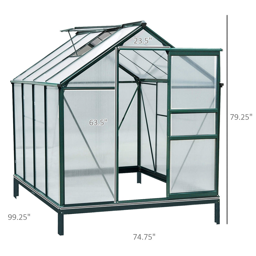 Outsunny 6'x8'x7' Walk-in Greenhouse Clear Polycarbonate Panels Plants Flower Growth Shed Outdoor Warm House