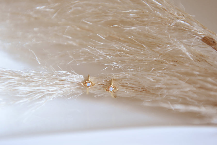 Evil eye opal huggies
