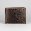 Men’s Genuine Cow Leather Bifold Wallet. Embossed Deer Design with RFID Protection