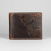 Men’s Genuine Cow Leather Bifold Wallet. Embossed Deer Design with RFID Protection