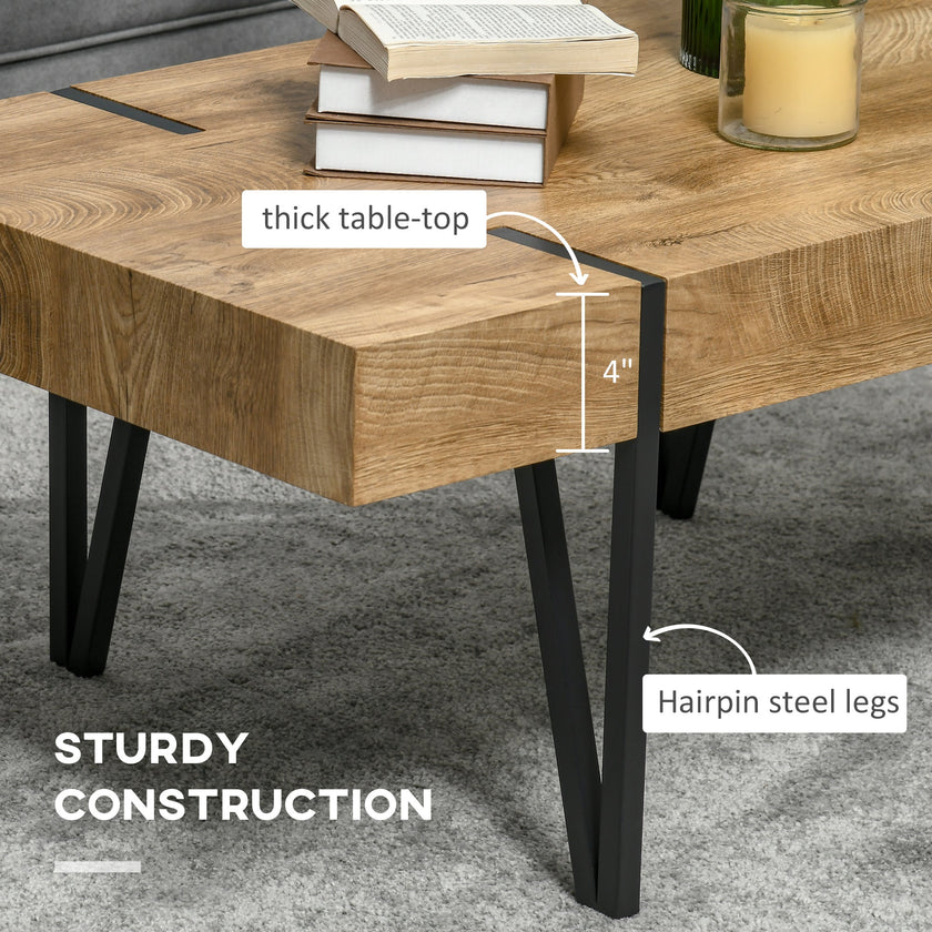 Clayton Rustic Coffee Table with Steel Hairpin Legs-Natural Wood