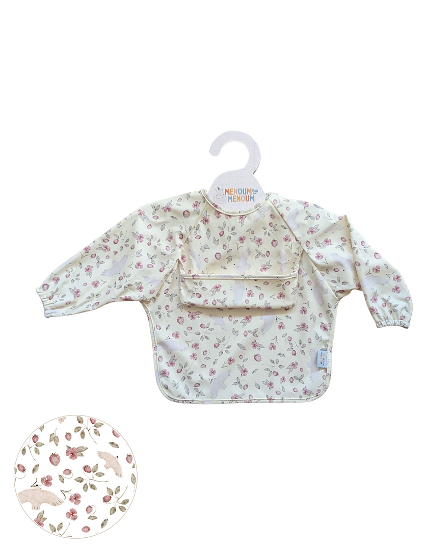 Long-sleeved bib - Flowers and birds - Menoum