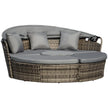 Outsunny 4 Pieces Outdoor Daybed with Retractable Canopy, PE Rattan Wicker Round Sofa Day Bed, Patio Sectional Conversation Furniture Set with Cushions and Pillows, Grey