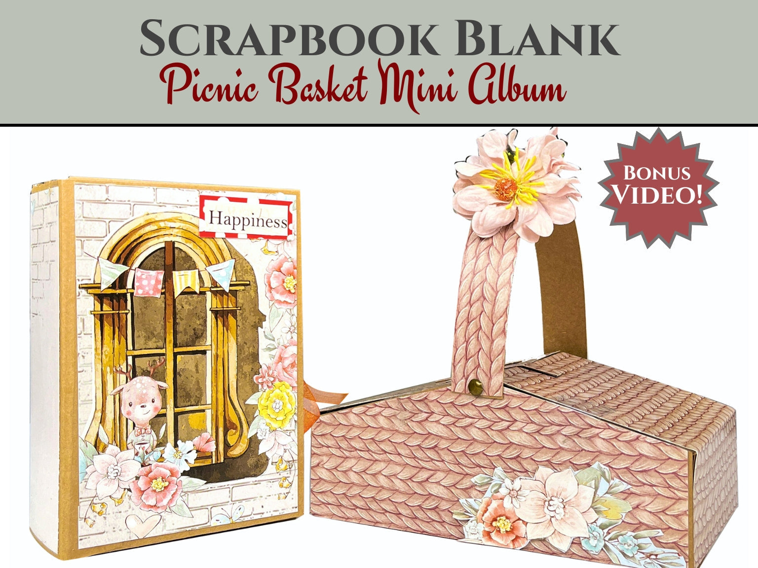 CrafTreat Picnic Basket Mini Album DIY Scrapbook Blank - Black