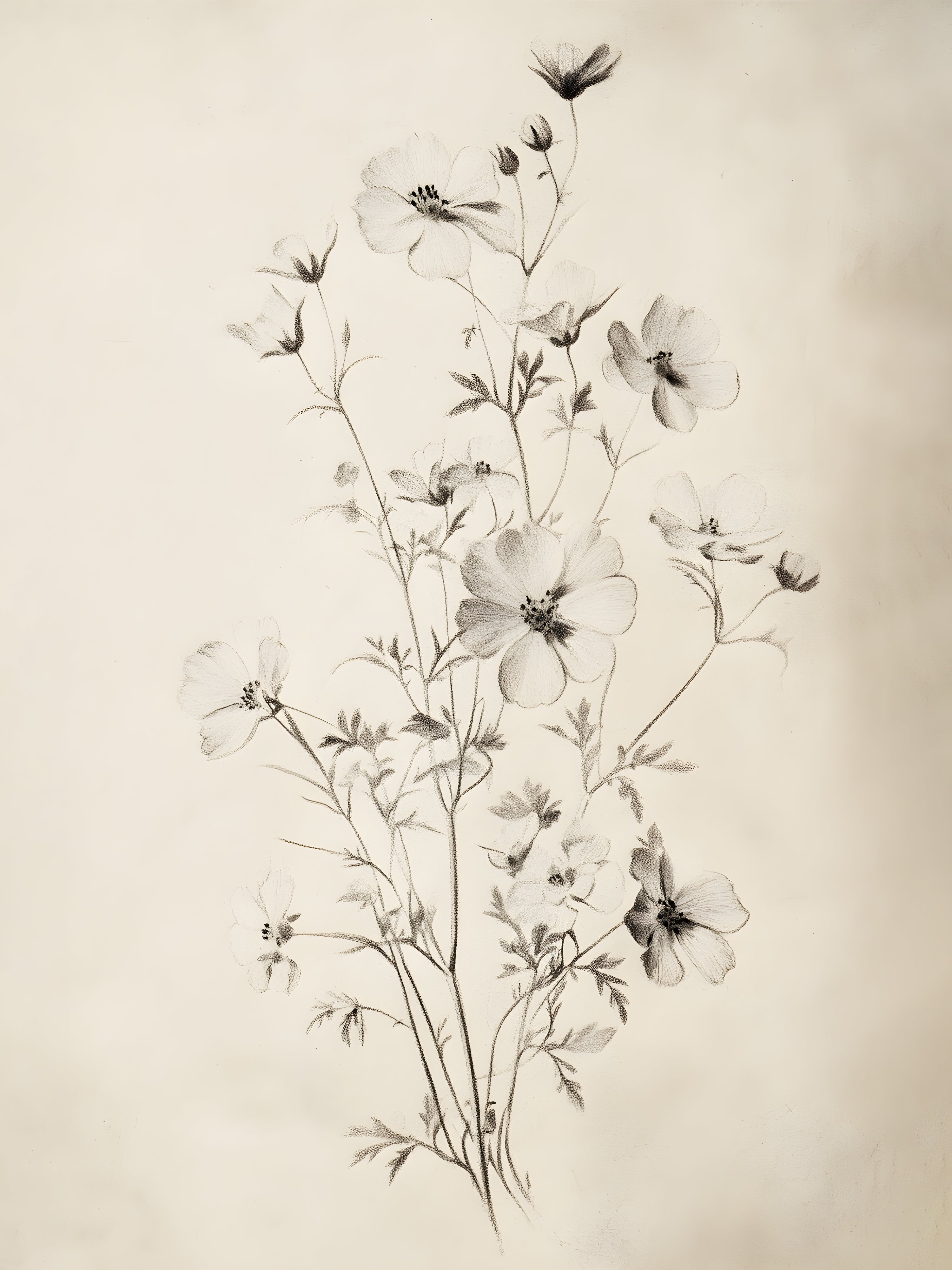 Esquisse Florale 1, CADRE VINTAGE
