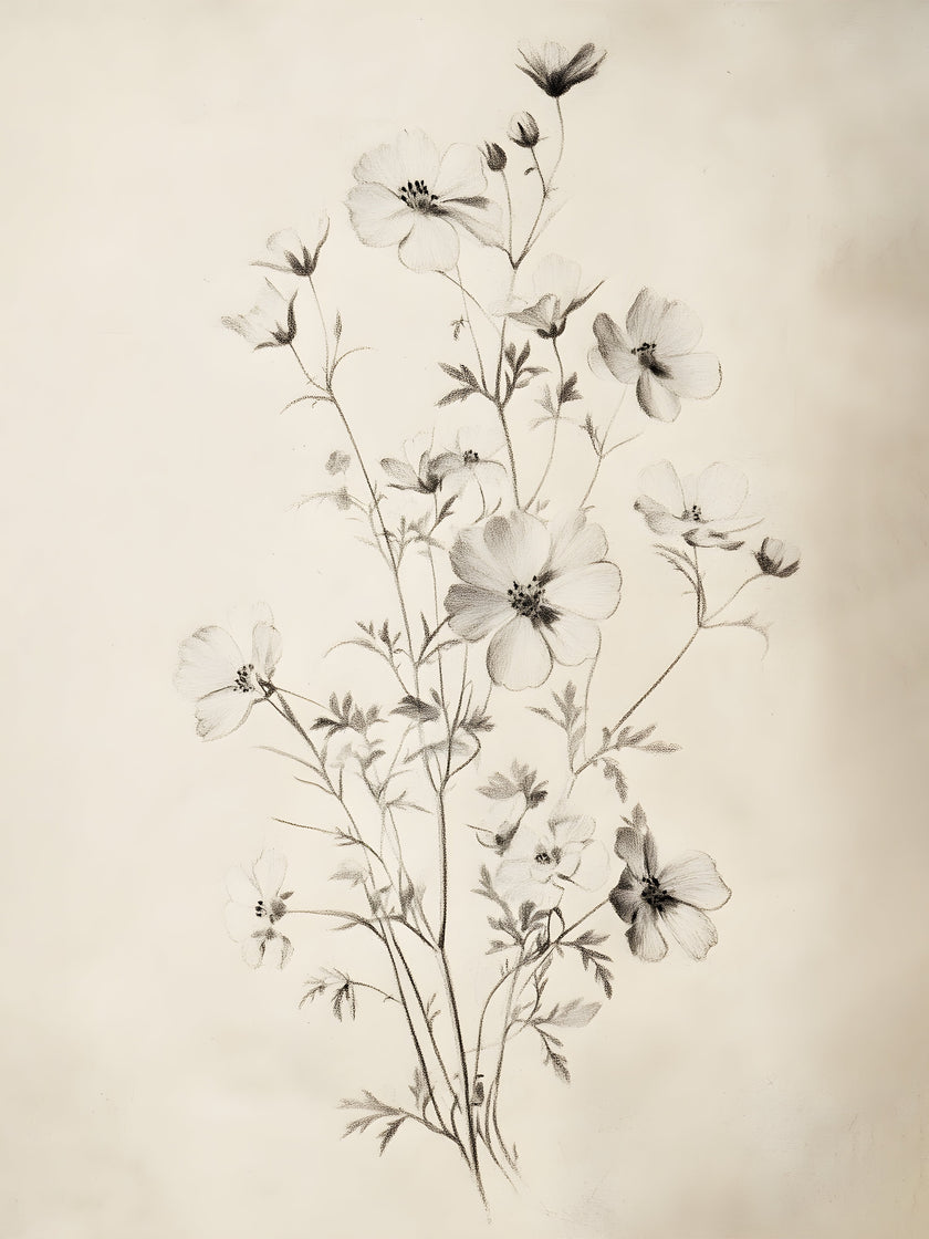 Esquisse Florale 1, CADRE VINTAGE