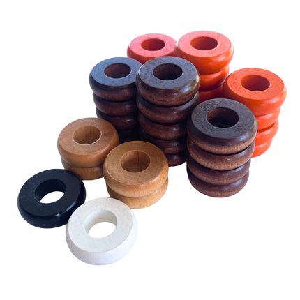 32 Orange and Walnut Carrom / Pichenotte / Croquignole Rings - (Orange / Walnut / Natural / Black / White) - Anneaux De Pichenottes - Game Accessories / Accessoires De Jeu