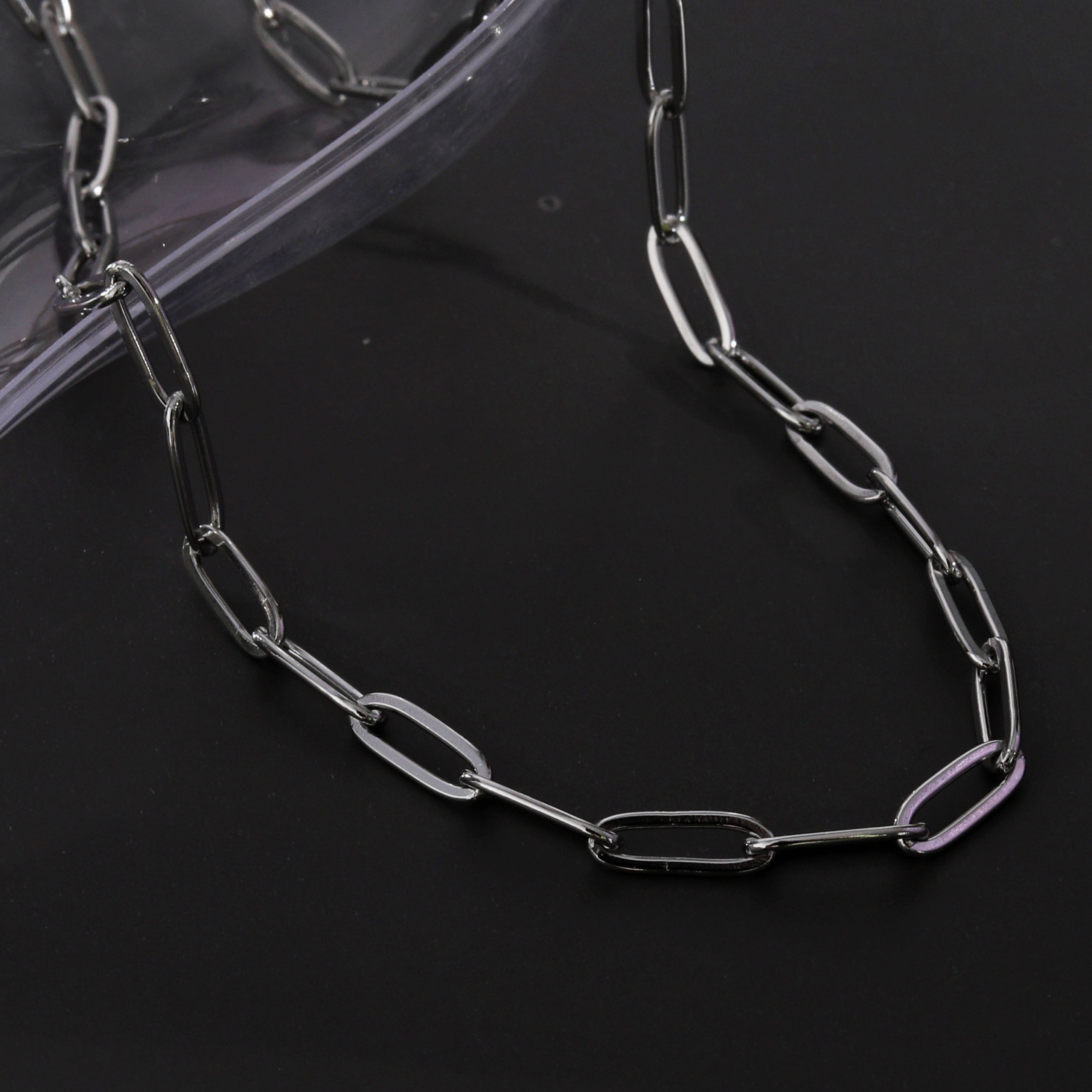 Collier en chaîne à maillons en forme de trombone, argenté, PALERMO Essential.