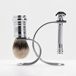 Merkur Shaving Set with MK-39001 Razor, Silver Tip Badger Brush and Curved 3-piece Stand, Chrome