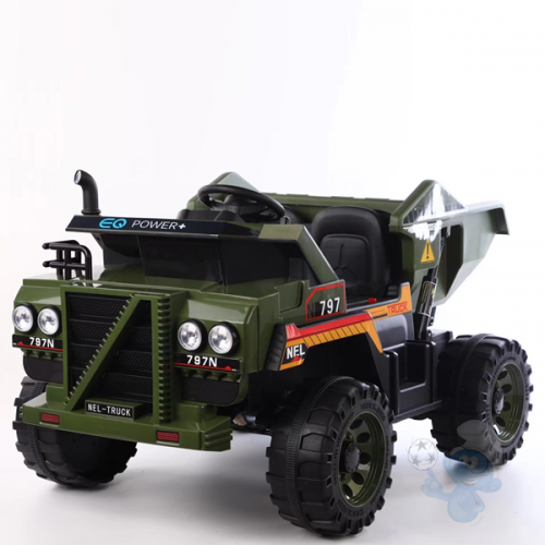 Camion benne 2 places pour enfants, 12V, avec télécommande et benne électronique (modèle 2025)