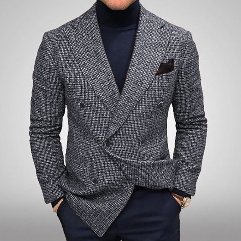 Men's Slim Fit Plaid Double-Breasted Blazer – Business Casual Jacket (2 Colors, S–XXXL)