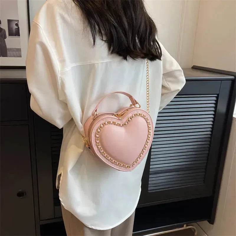 Women's Fashion Casual Heart Shaped Chain Shoulder Messenger Crossbody Bag
