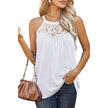 Women's Sleeveless Lace Cotton Top – Loose Fit Halter Neck Summer Blouse in 7 Colours