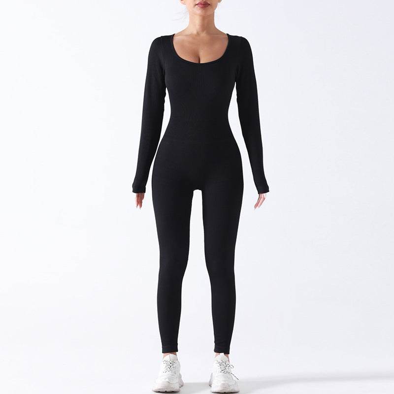 Women’s Seamless Long Sleeve Yoga Jumpsuit, Full Body Activewear One-Piece