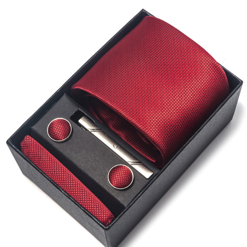 Men's Jacquard Woven Formal Tie Set – Rayon Arrow Necktie with Handkerchief, Tie Clip & Cufflinks | Canada & USA