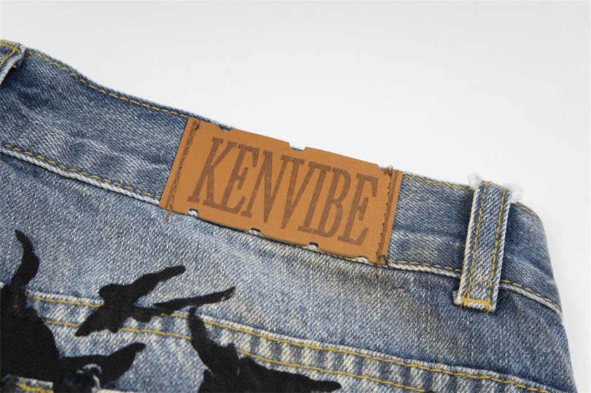 Punk Make Old Ripped Letter Denim Trousers Men Jeans