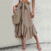 Women's Mid-length Lace-up Irregular Stitching Ruffle Midi Skirt