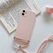 Solid Color Diagonal Lanyard Phone Case Silicone Couple Phone Case