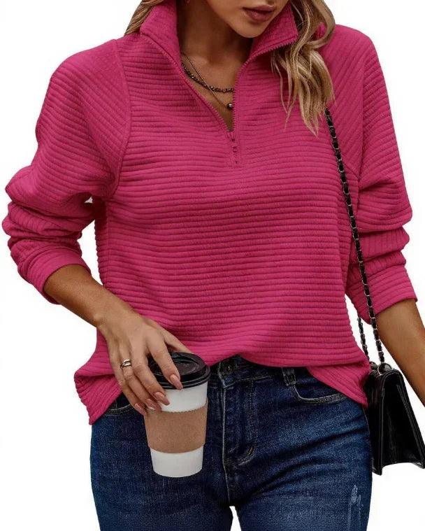 Amazon Best-selling Zip-neck Solid Color Hoodie For Women In Europe And America