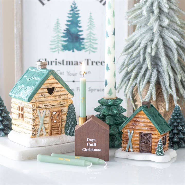 Green Fir Tree Christmas Candle Holder with Taper Candle