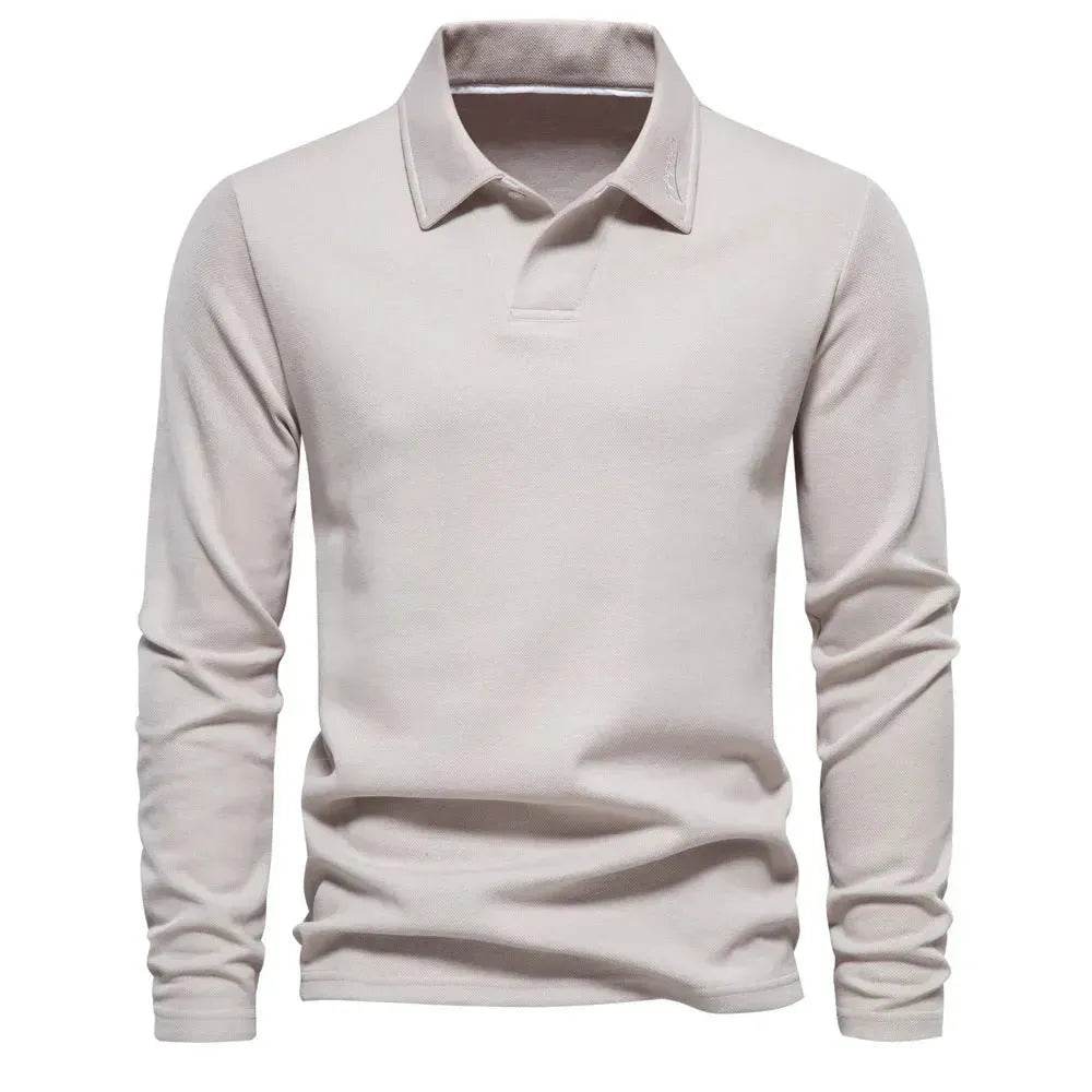 Fashion Plain Lapel Long-sleeved Polo Shirt Men's Casual Autumn Polo sweatshirt