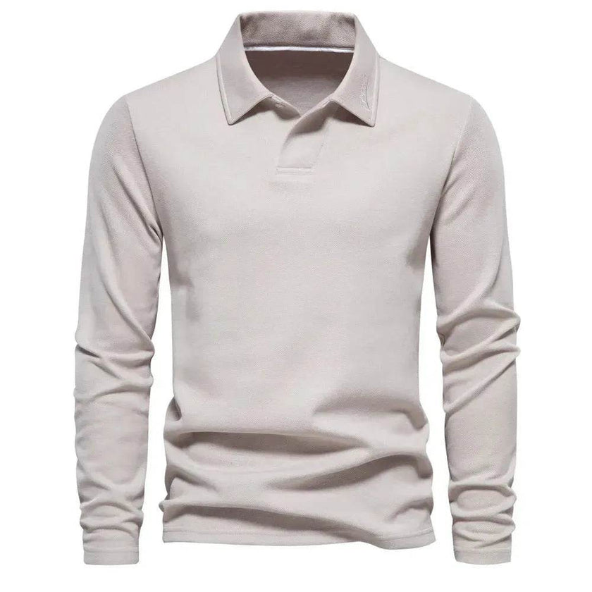 Fashion Plain Lapel Long-sleeved Polo Shirt Men's Casual Autumn Polo sweatshirt