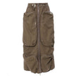Three-dimensional Camouflage Zipper Pocket Side Slit  pencil Midi Cargo Skirt
