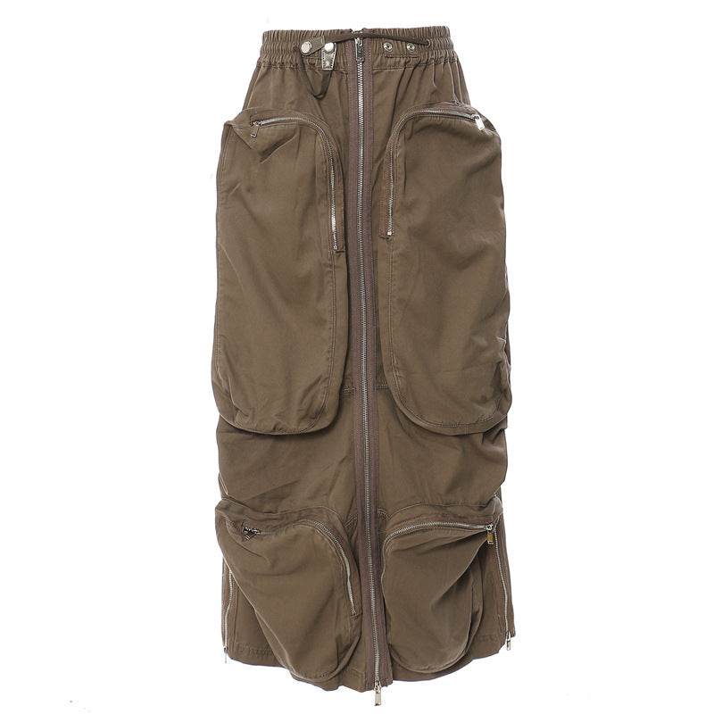 Three-dimensional Camouflage Zipper Pocket Side Slit  pencil Midi Cargo Skirt