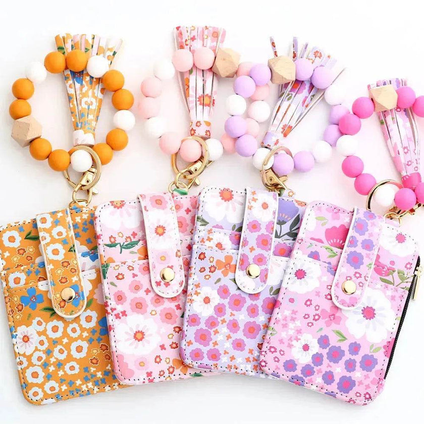 Women's Flora Print Tassel Leather Card Holder Wallet