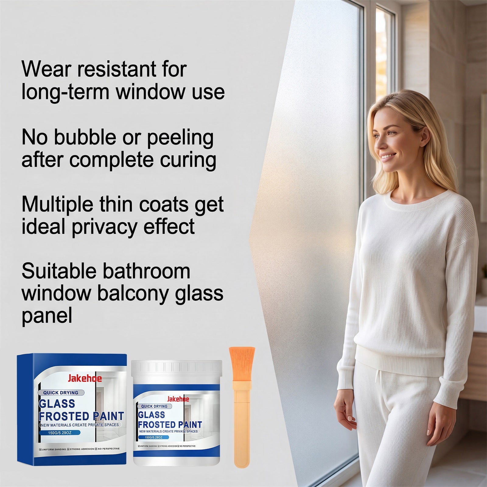 JAKEHOE Frosted Glass Privacy Paint — Waterproof Semi-Transparent Coating for Bathroom Doors & Windows