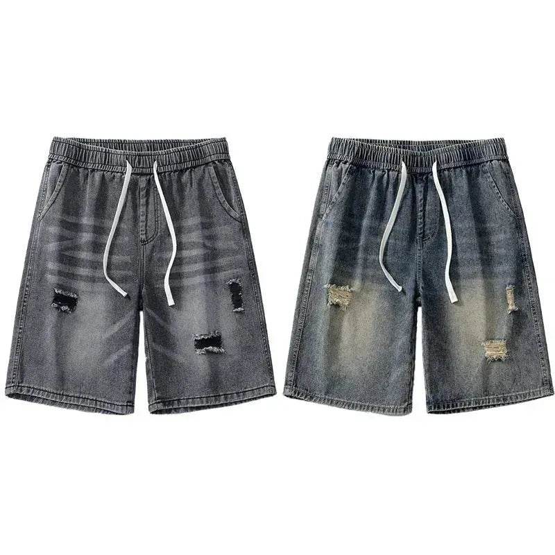 American Washed Make Old Ripped Denim Shorts Men Street Hip pop Fashion mens jean shorts