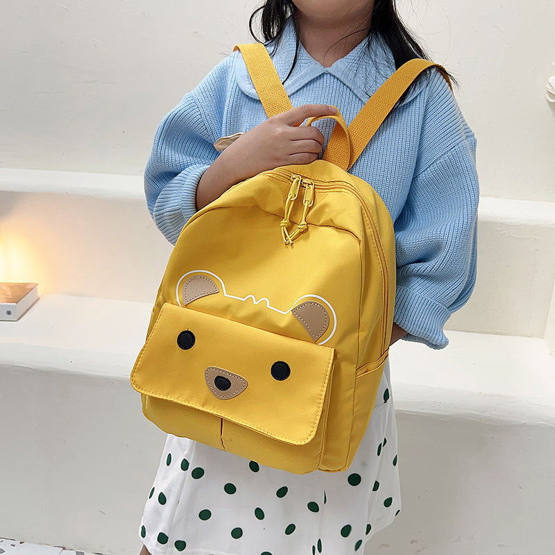 Kids' Lightweight Nylon Backpack – Breathable Cartoon Schoolbag (Black, Yellow, Orange, Green, Blue, Pink)