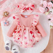 One-piece Romper Pants Bow Headdress Suit Baby girl casual pink romper with head bowtie
