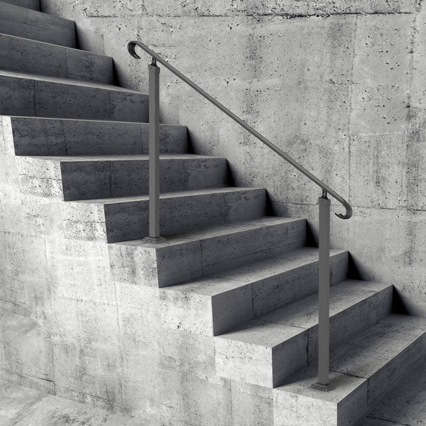 Handrails For Outdoor Steps, Fit 3-5 Steps Outdoor Stair Railing, Wrought Iron Handrail, Flexible Front Porch Hand Rail, Black Transitional Hand Railings For Concrete Steps Or Wooden Stairs