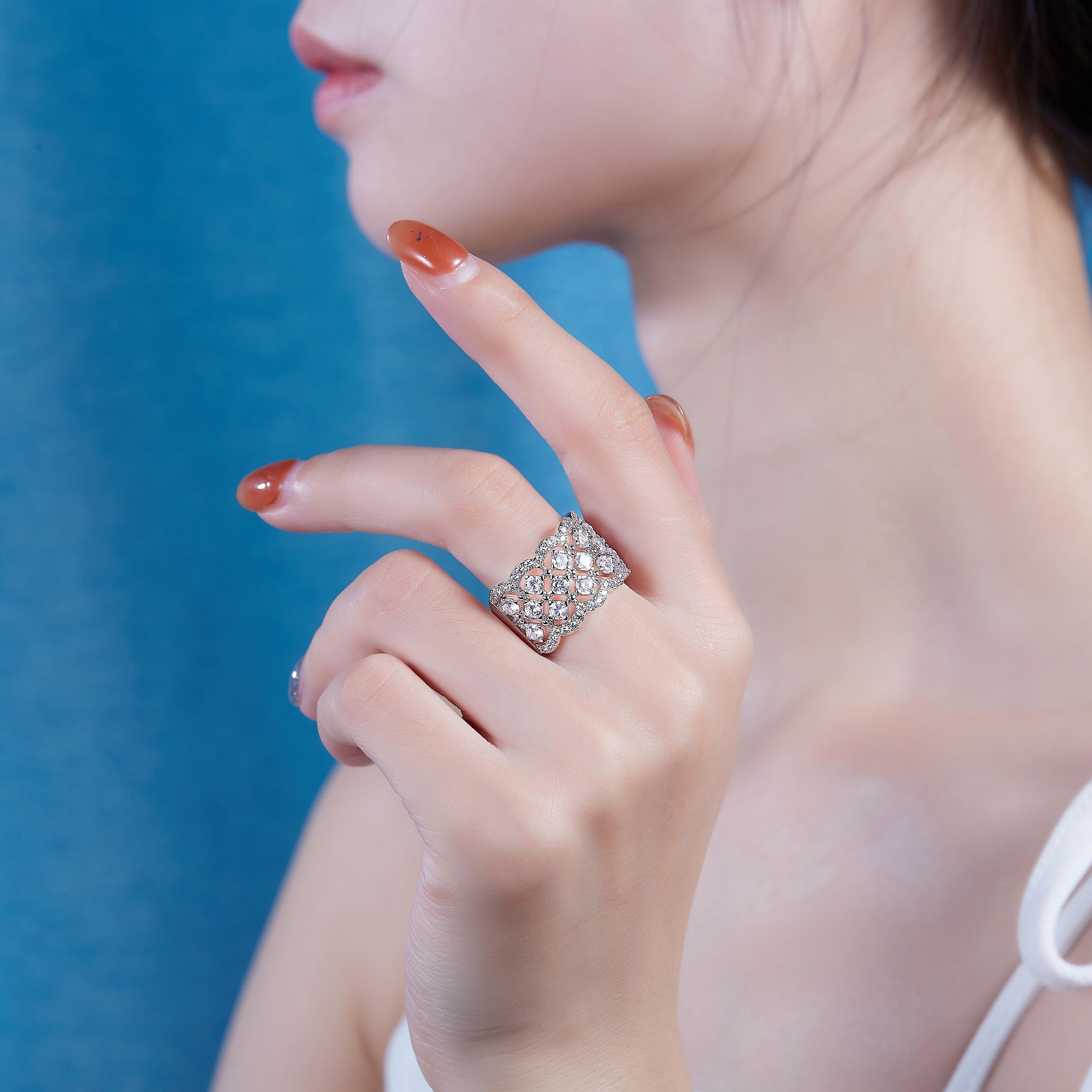 Lace Snowflake Moissanite Ring – S925 Silver, GRA Certified | Platinum, Gold & Rose Gold