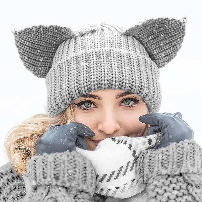 Devil Ears Thickened All Acrylic Knitted Beanie Hat