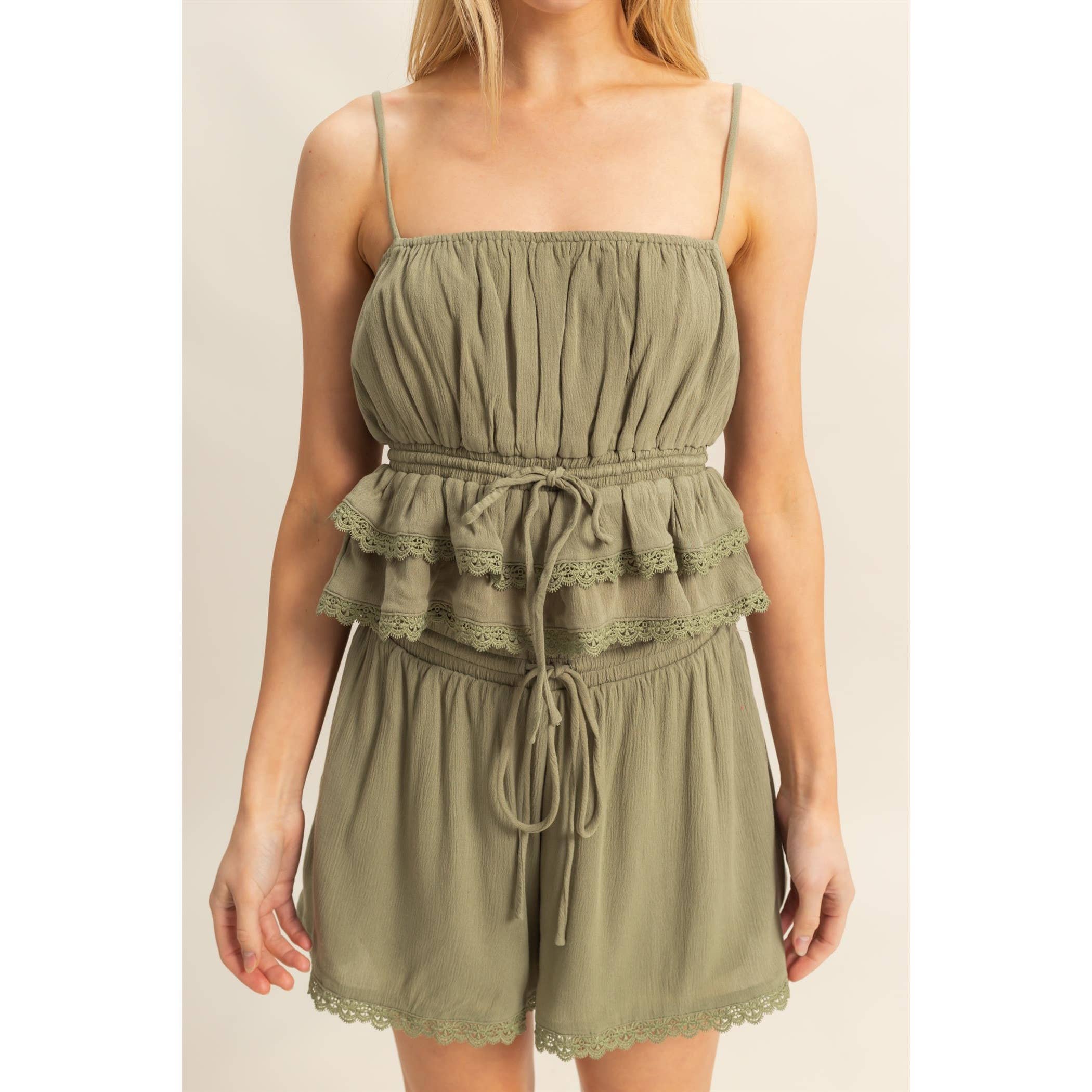 Peplum Cami Top With Lace Detailing