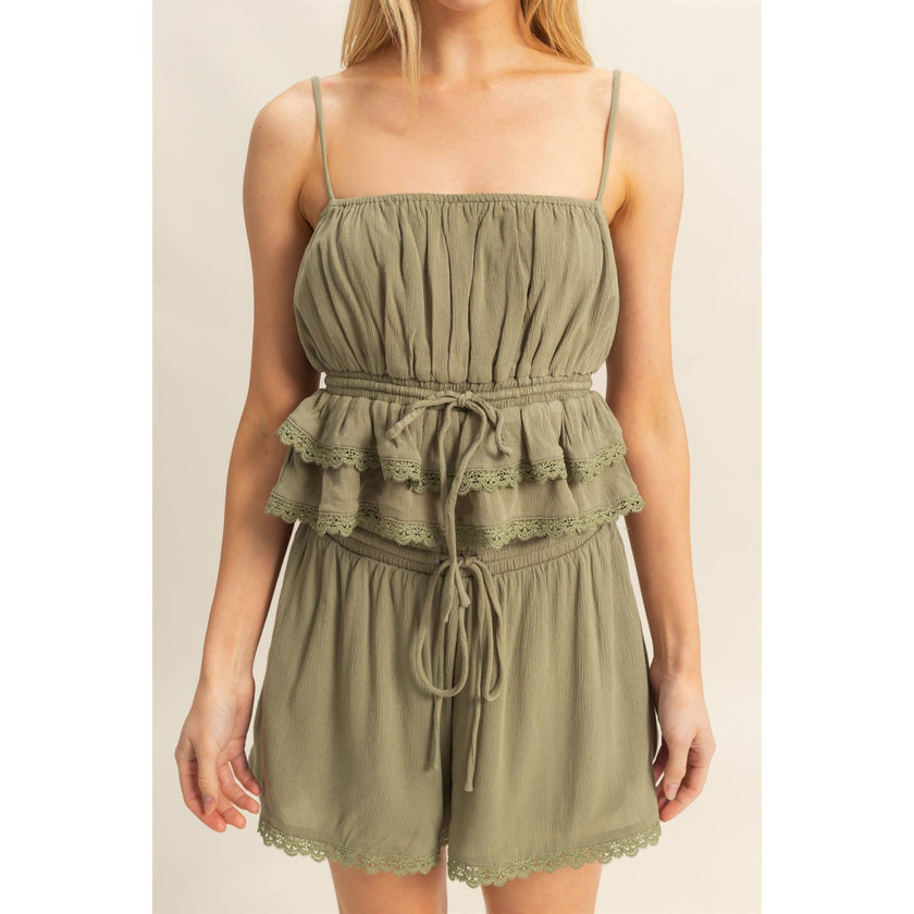 Peplum Cami Top With Lace Detailing
