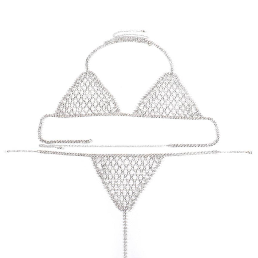 Lingerie Nightclub Body Chains – Diamond Rhinestone Bra and Panties Set