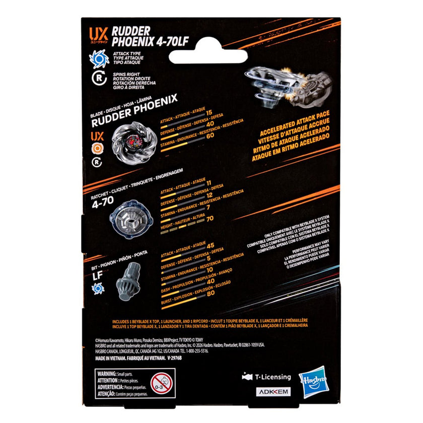 (Hasbro) Beyblade X - Rudder Phoenix 4-70LF UX Starter Pack