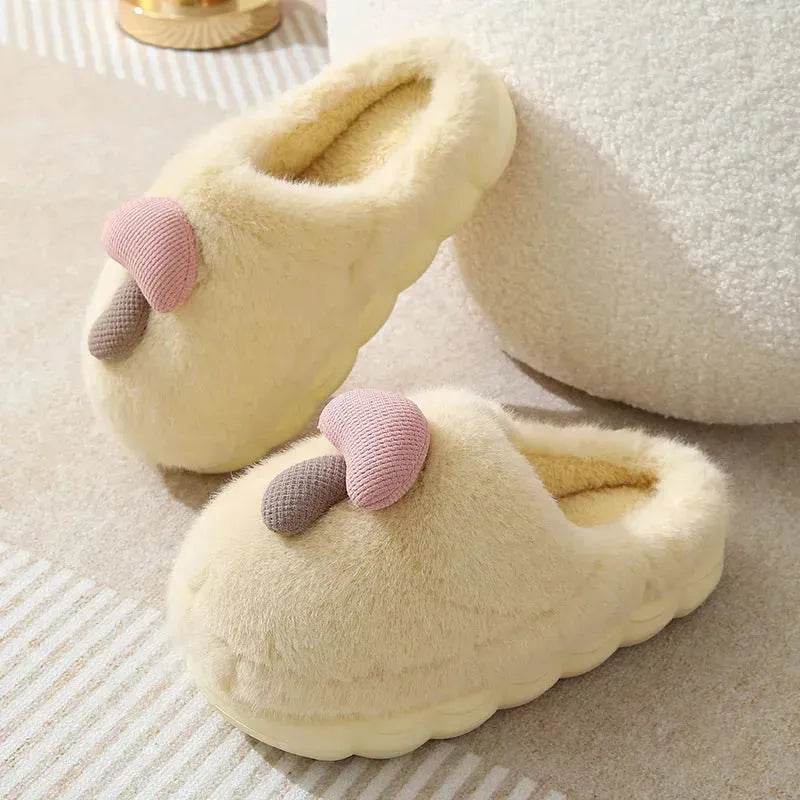 Cute Mushroom Cotton Slippers For Women Thick-soled Autumn And Winter Plush Slipper Indoor Non-slip Eva Household Furry Shoes