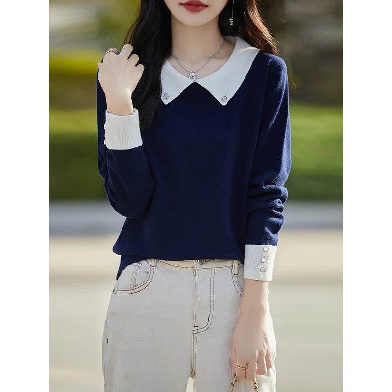 Lapels Bottoming Sweater blouse top For Women